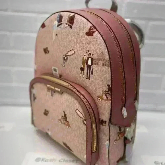 MICHAEL KORS BACKPACK JAYCEE LARGE ZIP JET SET GIRLS PRINT DK POWDER BLUSH MULTI main image 11